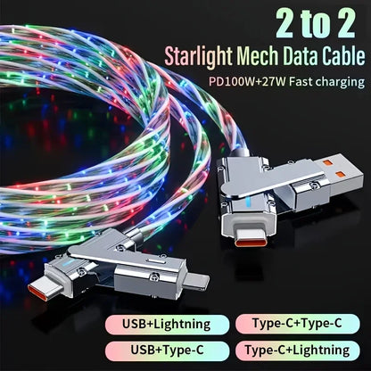 Apple MFi Certified  RGB LED USB Type-C to Type-C to Lightning and 4 in 1 fast charging cable For iPhone 16 15 14 Xiaomi Samsung