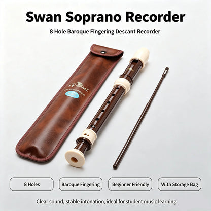 Baroque Style 8 Holes C Soprano Recorder Swan ABS Plastic Descant Flute Easy Learning Recorder Gift for School Music Class Begin
