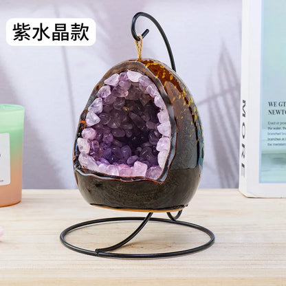 Natural Amethyst Cave Table Lamp Dinosaur Egg Bedroom LED Night Light Bedside Lamp Amethyst Flower Handicraft Home Decoration