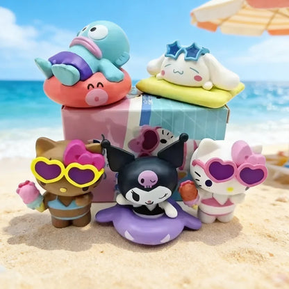 Action Figures Model Summer Swimsuit Blind Box Collection Kt Cat White Kuromi Cinnamon Gashapon Official Genuine Collectiblegift