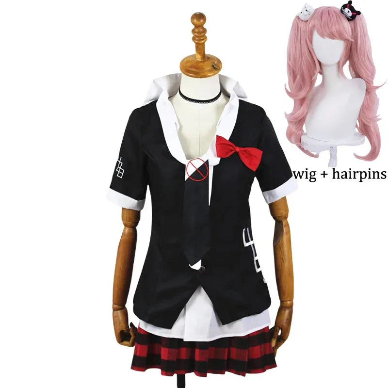 Junko Enoshima Cosplay Danganronpa Costume Anime Dangan Ronpa Cosplay School Uniforms Monokuma Hairpins Women Girl Outfit Suit