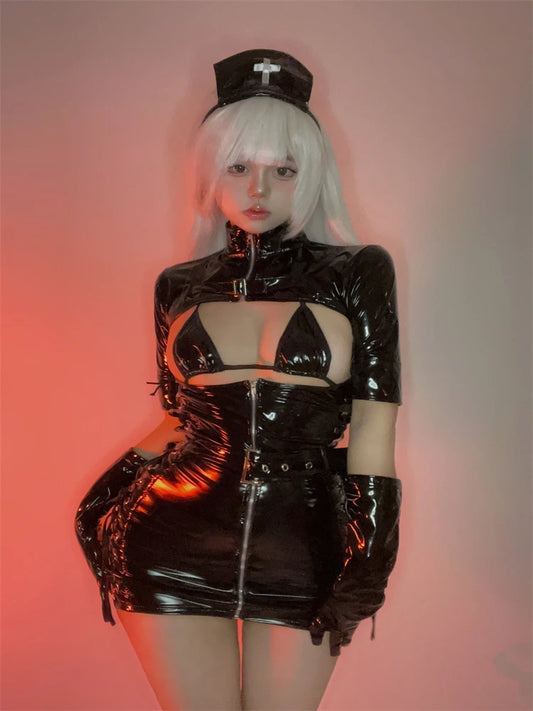 Sexy Backless Leather Bodysuit PU Lingerie Female American Clothing Pole Dance Latex Catsuit for Adult Entertainment