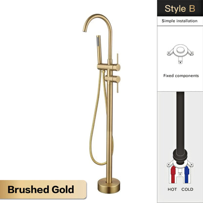 AITANA Luxury Black Brass Bathroom Faucet. Floor Standing Design with Simple 2 Handle Hot and Cold Bathtub and Dual-Mode Faucet
