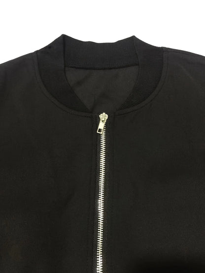 Solid Color Zip Up Jacket, Elegant Long Sleeve Baseball Collar Jacket For Spring & Fall, Women's Clothing