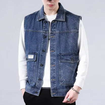Spring Vintage Design Mens Denim Vest Male Retro Sleeveless Jackets Men Ripped Hole Button Jean Waistcoats Clothing 4XL