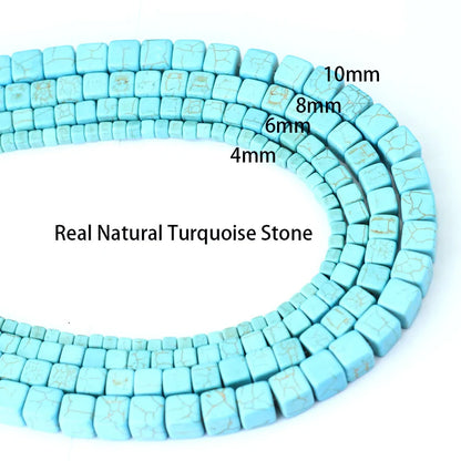 Noter 4/6/8/10mm Real Howlite Stone Beaded For Jewelry Making Square Shape Blue Color Loose Bead DIY Bracelet Necklace Wholesale