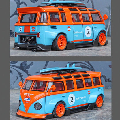 Simulation 1/32 Scale Volkswagen T1 Transporter Model Sound Light Bus Toy Vehicle Children Boy Birthday Gift Miniature Voiture