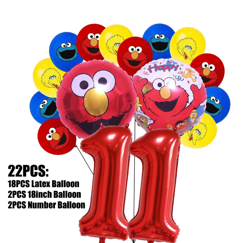 Birthday Party Decoration Set Supplies Cartoon Sesame Streets Birthday Party Supplies Tableware Balloon Cake Topper Banner Plate