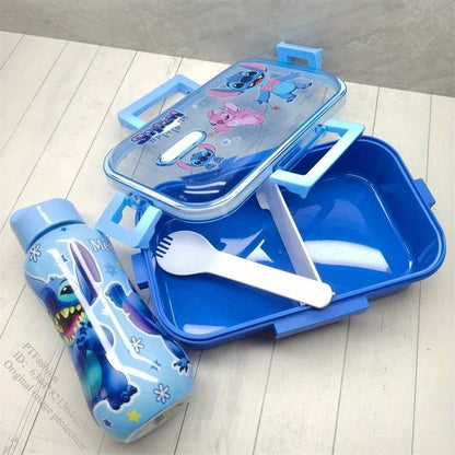 Disney Stitch Double-Layer Insulated Lunch Box with Cup, Spoon and Storage Case, Ideal for Office, School and Picnics，lunch box
