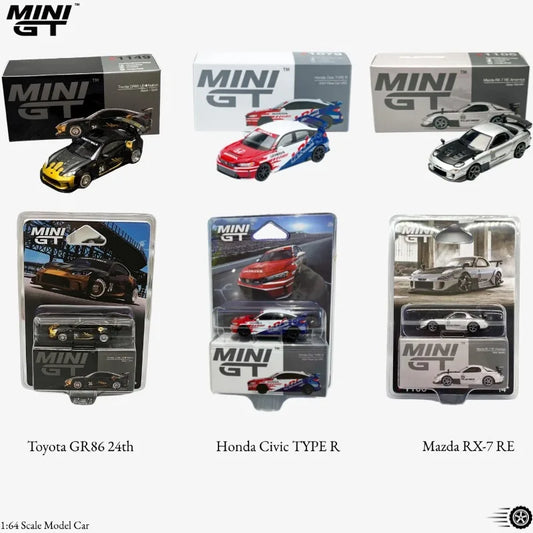 MINI GT series 1/64 Mazda RX7 RE Amemiya 2025D1GP, #1192 Countach, BMW M5，metal cast model car, boys' gift, collection piece.