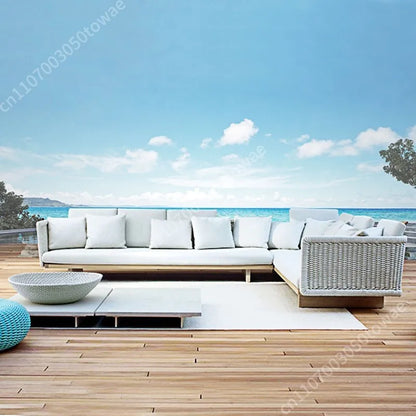 Woven Rattan Outdoor Sofa with Solid Wood Base, Weather-Resistant Patio Couch, 3-Seater Lounge Sofa for Balcony & Garden