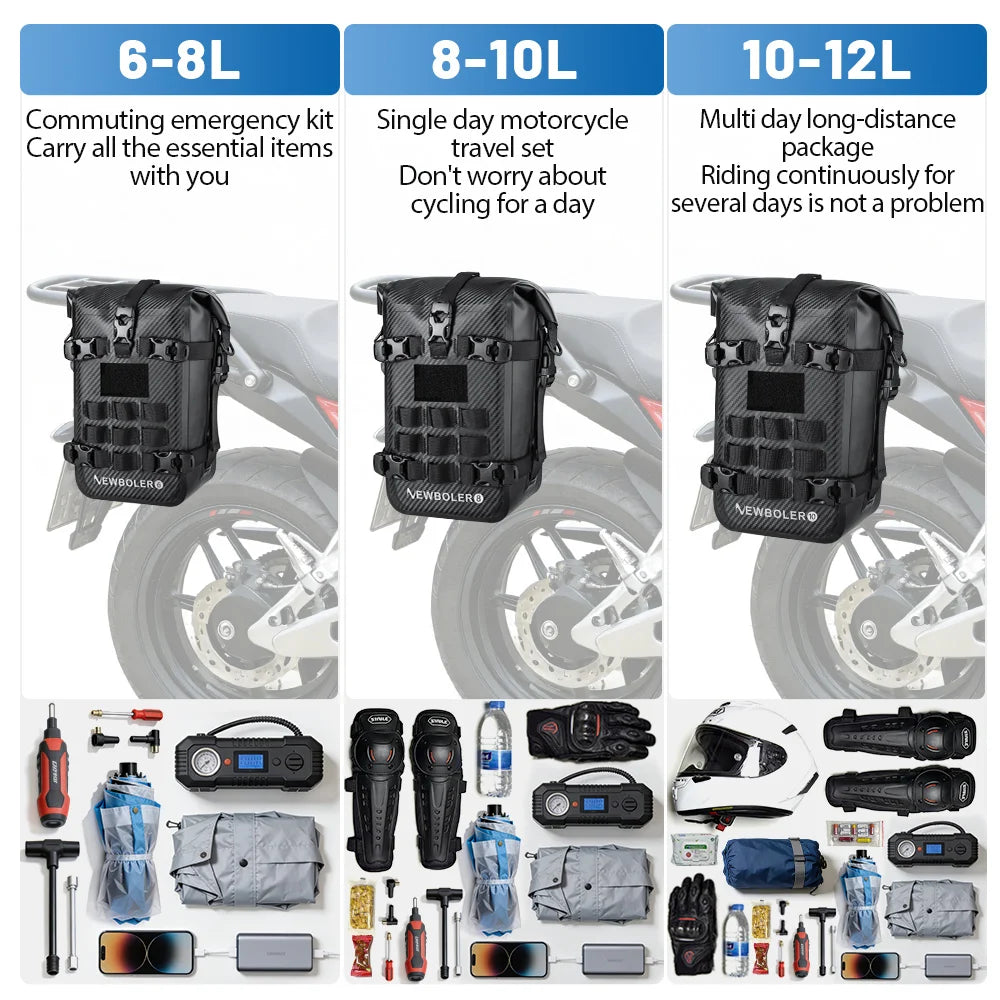 NEWBOLER 8/10L Motorcycle Bumper Bag Waterproof Frame Crash Bar Pack Outdoor Cycling Tool Placement Bag With Inner Support Board