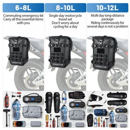 NEWBOLER 8/10L Motorcycle Bumper Bag Waterproof Frame Crash Bar Pack Outdoor Cycling Tool Placement Bag With Inner Support Board