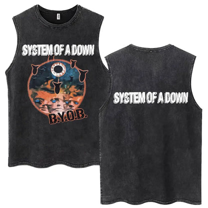 Washed Rock Band Tank Tops Men's Retro Hip Hop Sleeveless T-shirt Summer Oversized Cotton Vests Gifts Fans Gifts Streetwear Tops