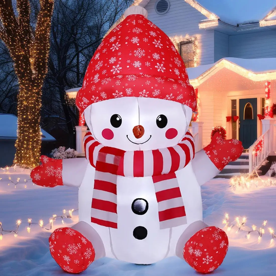 1.2m Christmas Inflatable Cute Snowman Outdoor Decorations LED Lighted Blow Up Yard Lawn Holiday Decor for Home Garden Party