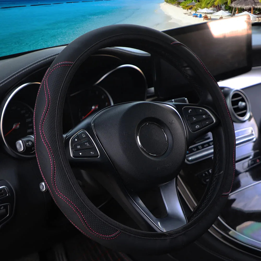 PU leather three-dimensional embossed hand-shaped massage car rimless steering wheel cover for 14.5 - 15 inch car interiors