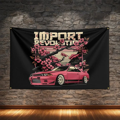 JDM Racing Modified Car Culture Flag Polyester Digital Printing Cars Banner For Decoration