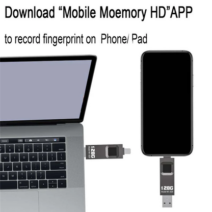 New!!1 Piece Fingerprint Encrypted U Disk Mobile Phone Computer Dual-Use High-Speed Transmission Flash Memory 128G For Iphone/IP