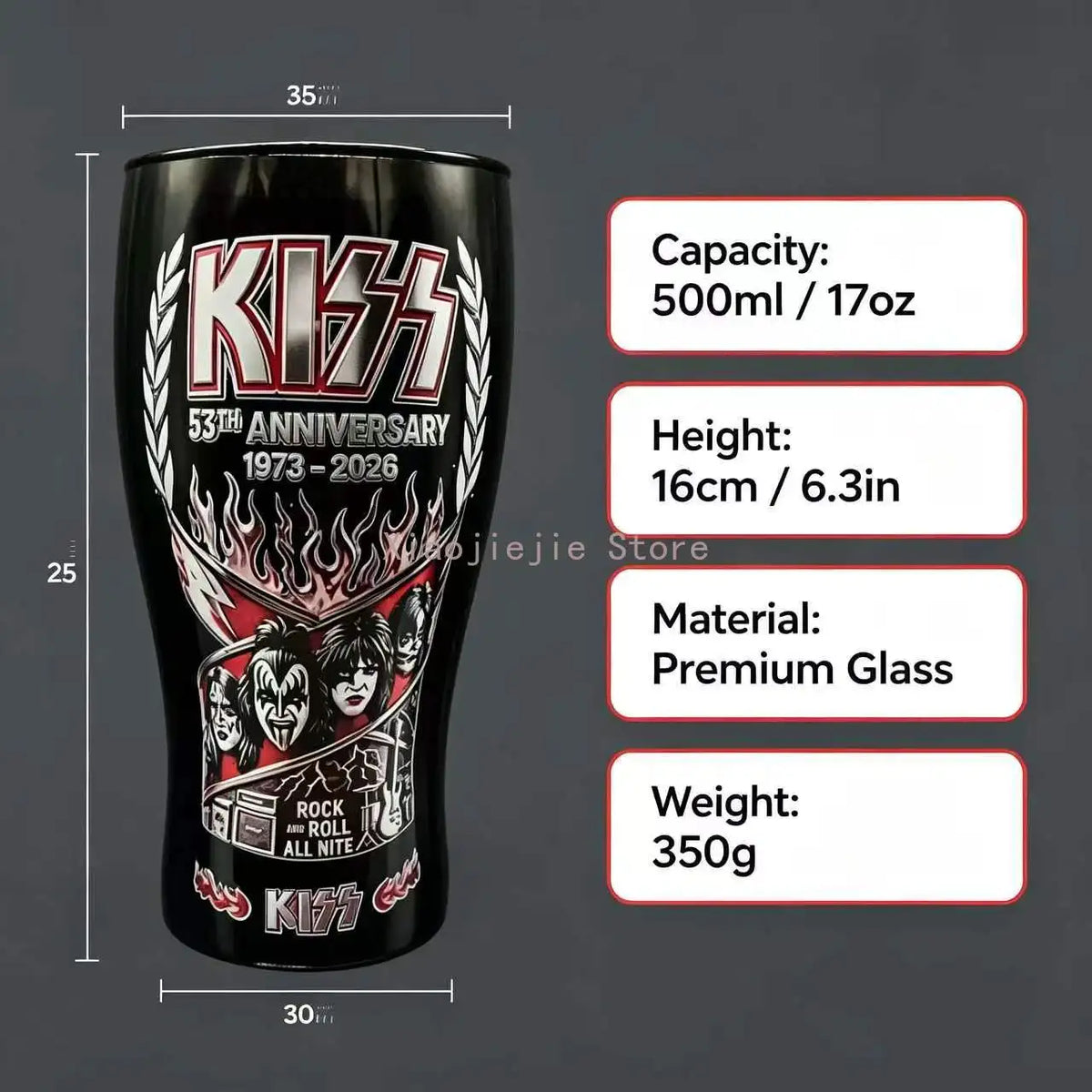 KISS Band 53th Anniversary Beer Glass 1973-2026 Rock Roll All Nite Printed Pint Cup Rock Fan Bar Drinking Gift