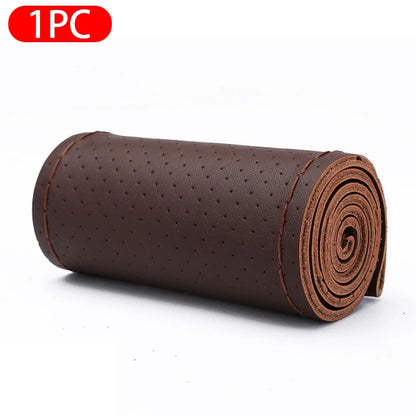 SEAMETAL 100% Genuine Leather Steering Wheel Cover Breathable Wear-Resistant Braid Car Steer Wheel Cover Universal for 37-39cm