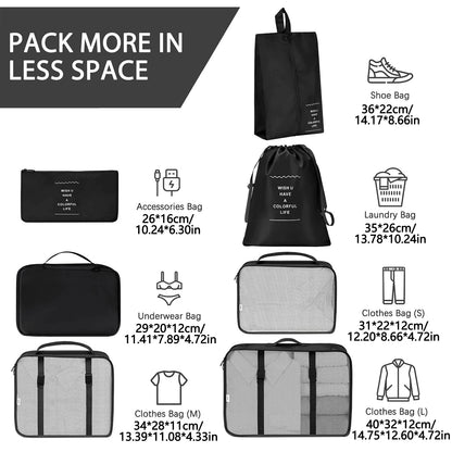 7 Pcs/Set Travel Organizer Storage Bags Suitcase Packing Cubes Set Cases Portable Luggage Clothes Shoe Tidy Pouch Folding.-zmt