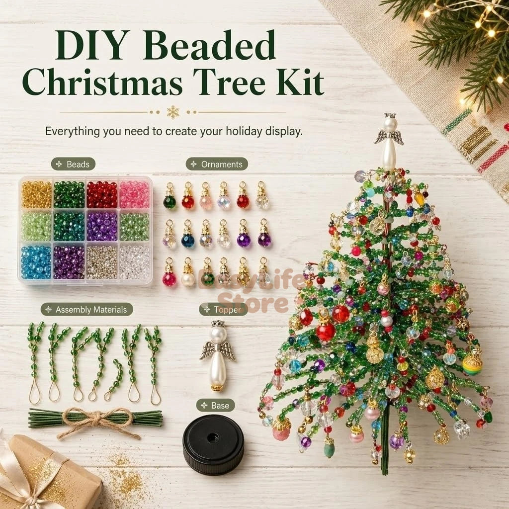 DIY Beaded Christmas Tree Kit 3D Crystal Craft with LED Lights, Stress-Free Holiday Activity&Handmade Gift for Adults,Teens,Kids