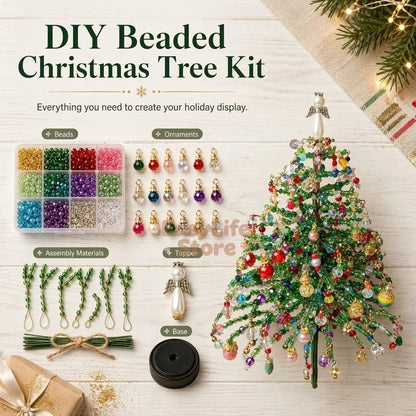 DIY Beaded Christmas Tree Kit 3D Crystal Craft with LED Lights, Stress-Free Holiday Activity&Handmade Gift for Adults,Teens,Kids