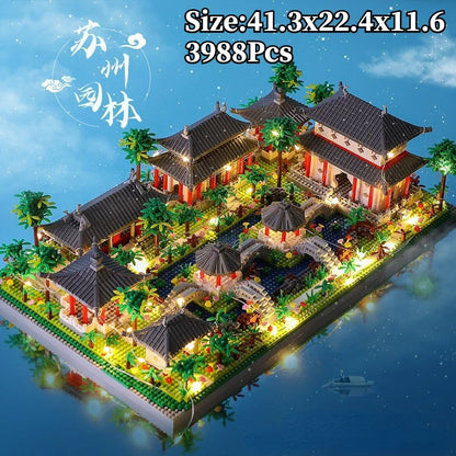 Chinese Traditional Suzhou Classical Yard Garden Temple Building Block 3900+Pcs Mini Assembled Bricks Construction Toys