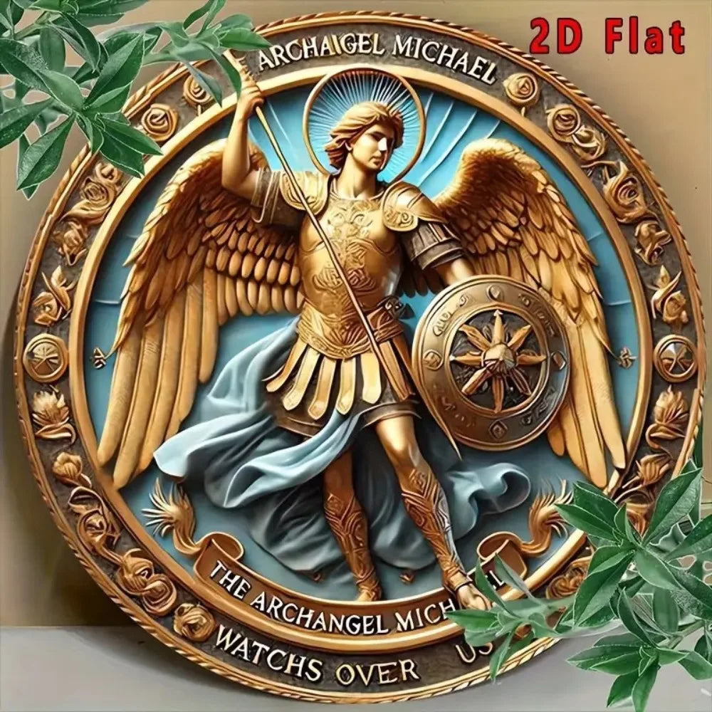 CIFBUY Retro Vintage Archangel Michael Aluminum Wall Art Weatherproof Durable Alloy Decor for Home Kitchen Cafe Prayer
