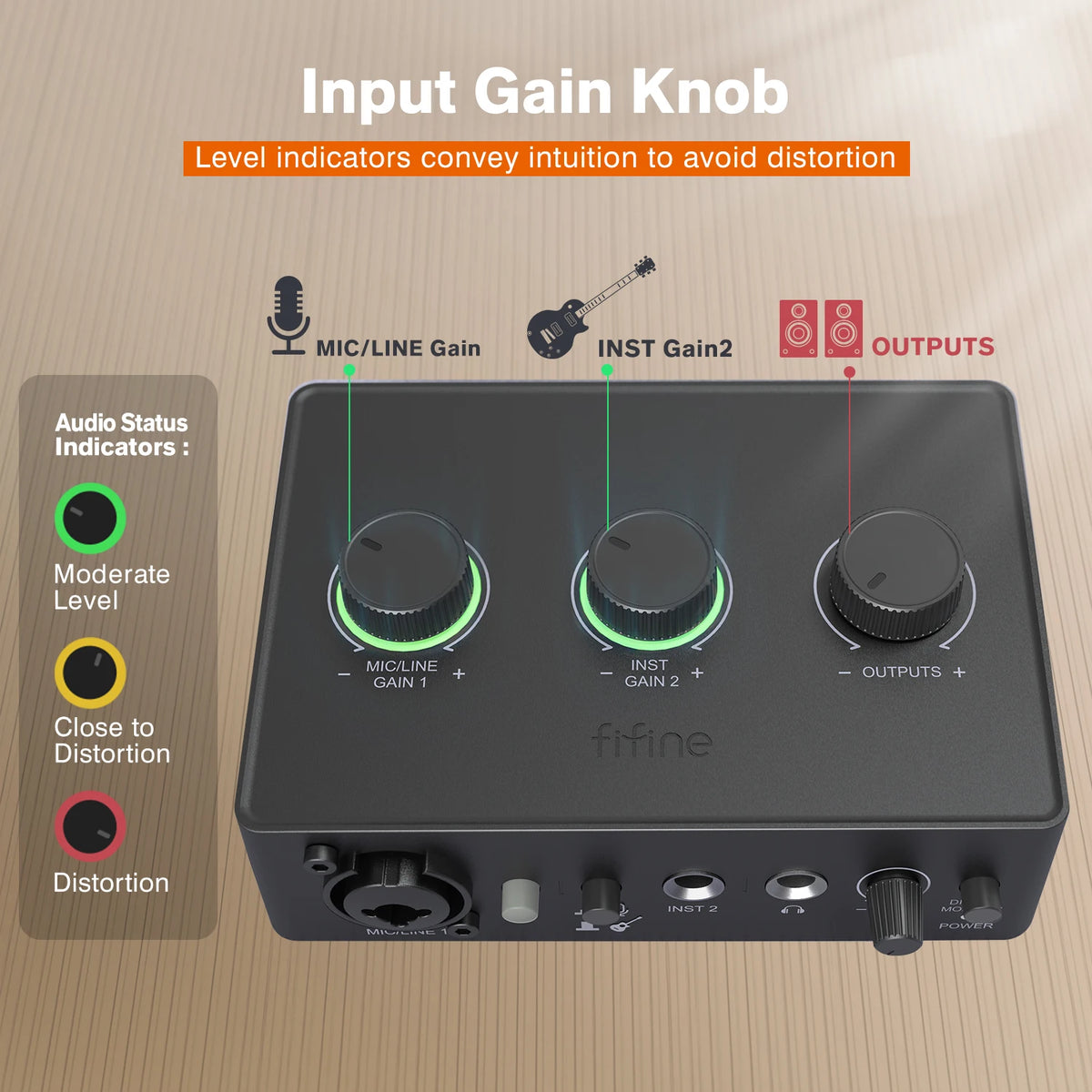 FIFINE Sound Mixer for Condenser Microphone with Gain Knob, Audio Interface with 48V Phantom Power for XLR Mic Podcast-Ampli1