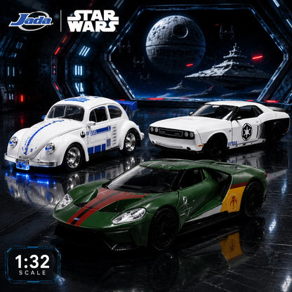 Jada 1:32 Star Wars Rides Diecast Cars - Ford GT Boba Fett, Dodge Challenger Stormtrooper, VW Beetle R2-D2, Collectible Gift Toy