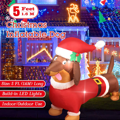 5FT Christmas Inflatable Dachshund Dog LED Lighted Blow Up Outdoor Yard Lawn Decoration for Home Garden Winter Holiday Party
