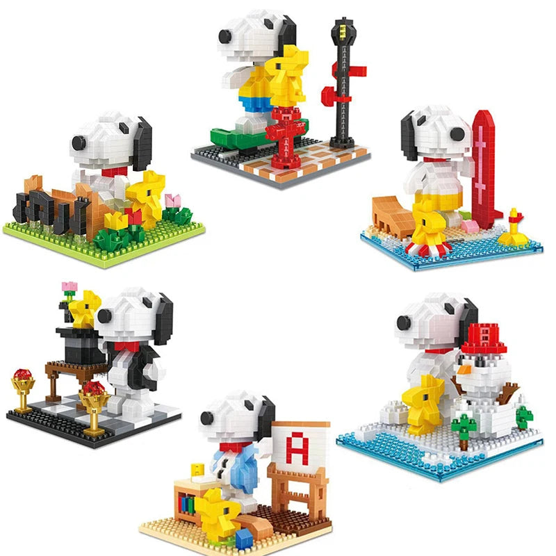 Snoopy Diamond Building Blocks Assembly Street View Model Character Scene Dog Mini Bricks Figure Toys For Christmas Gifts