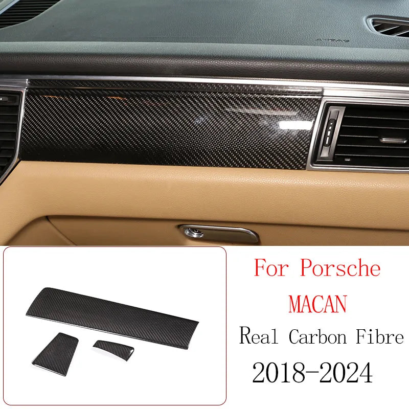 Real Carbon Fiber For Porsche Macan 2014-2020 Inner Door Central Control Gear Panel Cover Door Sill Trim Stickers Accessories