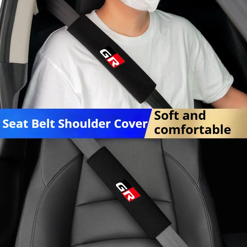 2Pcs Car Seat Belt Cover Suede Fluff Breathable Protection Pad For GR Sport Gazoo Racing RAV4 C-HR RZ Yaris Mark x Prado