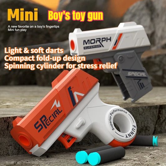 Mini Soft Bullet Toy Gun Rotary Fidget Design Foldable Foam Dart Launcher for Boys Shooting Toy Fun Christmas Gift