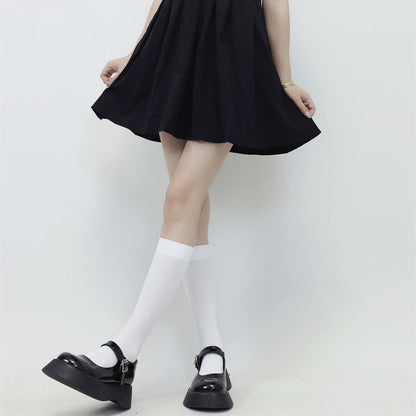Solid Color Black White Long Socks Women Stockings JK Girls Thigh High Stockings Velvet Breathable Knee High Socks Stockings Sox