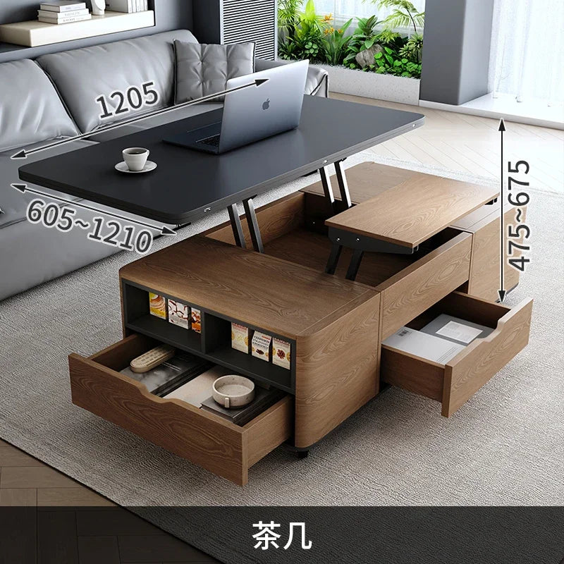 Io S Two-in-one Household With Stool Living Room Multifunctional Rock Slab Lift Coffee Table Dining Table Integrated Dual-purpo