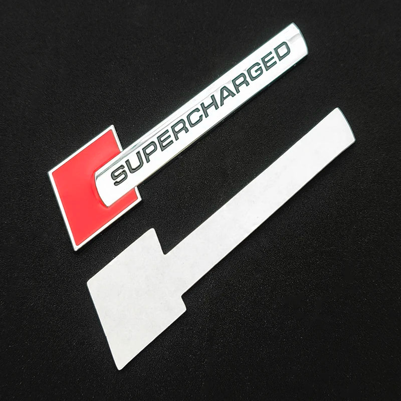 3D Metal Supercharged Logo Car Stickers Rear Trunk Fender Emblem Badge Decal For Audi A3 A4 A5 A6 A7 A8 Q3 Q5 Q7 Q8 Accessories
