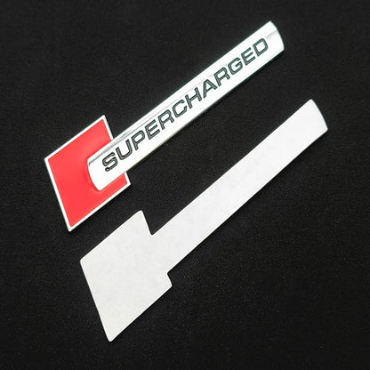 3D Metal Supercharged Logo Car Stickers Rear Trunk Fender Emblem Badge Decal For Audi A3 A4 A5 A6 A7 A8 Q3 Q5 Q7 Q8 Accessories