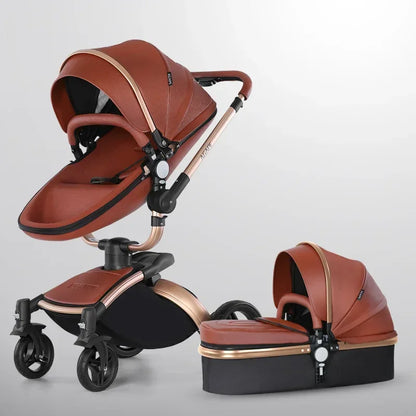 Baby Stroller 3in1 Two-way High Landscape Baby Carriage PU Leather Foldable Shock-absorbing Eggshell Stroller 2in1