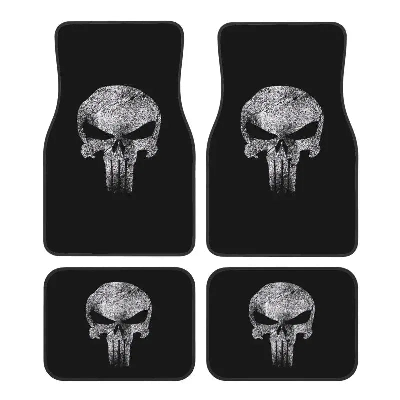Skeleton Skull Car Floor Mats Set of 4 Pieces Heavy Metal Car Front and Rear Foot Mats Universal with Non Slip Rubber Backing