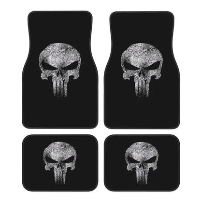 Skeleton Skull Car Floor Mats Set of 4 Pieces Heavy Metal Car Front and Rear Foot Mats Universal with Non Slip Rubber Backing