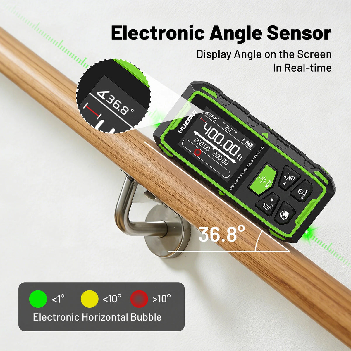 Huepar Dual Laser Rangefinder With Bluetooth 120M/200M Green Laser Measure Meter Multiple Unit Measurement Tool With LCD Backlit
