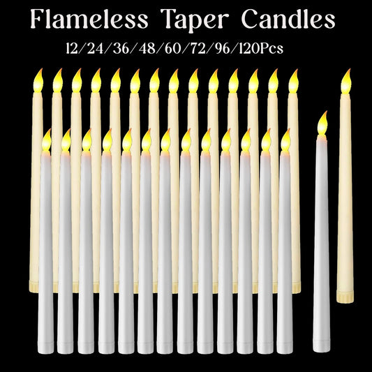 12-120Pcs Flameless Taper Candles Wedding Flickering LED Candles with 3D Wick Battery Operated Candles Party Home Fake Candles
