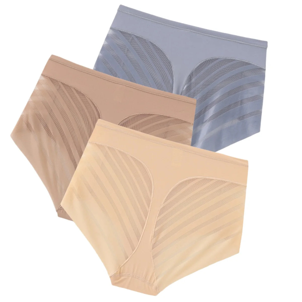 3Pcs/Set Shapewear Women Mid-Rise Shaping Briefs with Mesh Striped Back Plus Size Slimming Underwear Comfort Wear Panties M-3XL