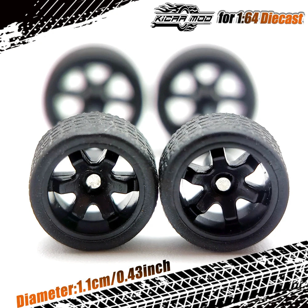 1/64 Wheels with Rubber Tires TE37 Refitting Parts for Diecast Model Car Matchbox Tomica D:11mm 1 Set