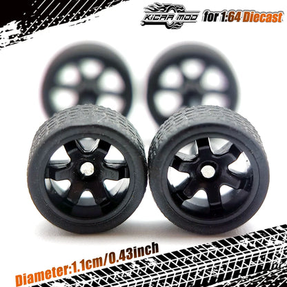 1/64 Wheels with Rubber Tires TE37 Refitting Parts for Diecast Model Car Matchbox Tomica D:11mm 1 Set