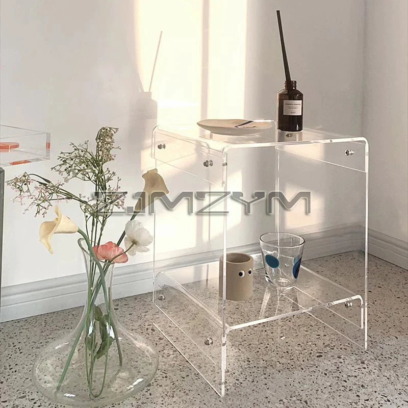 Acrylic Transparent Table Simple Bedroom Bedside Table Nordic Coffee Table Sofa Side Table Double-Deck Storage Tea Tables