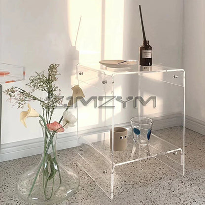 Acrylic Transparent Table Simple Bedroom Bedside Table Nordic Coffee Table Sofa Side Table Double-Deck Storage Tea Tables